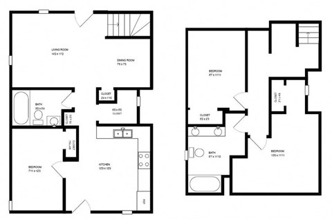 Floor plan for 3 beds, 2 baths, 1010 sqft